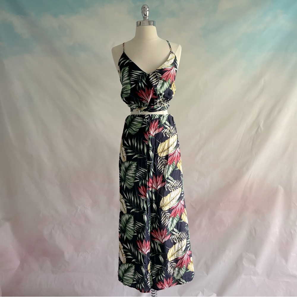 Tropical Print Two Piece Crop Top Skirt Co-Ord SHEIN Curve Wmns 3XL